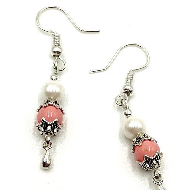 Cercei perle de Mallorca alb roz - 2697