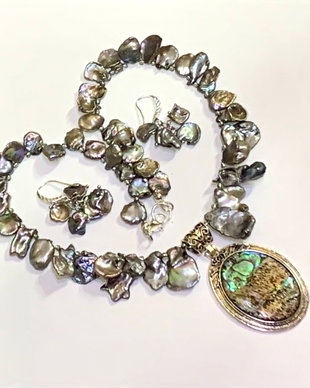 SET ~SILVER FOREST~ perle Keshi,toho,accesorii argintate,abalone(paua shell)