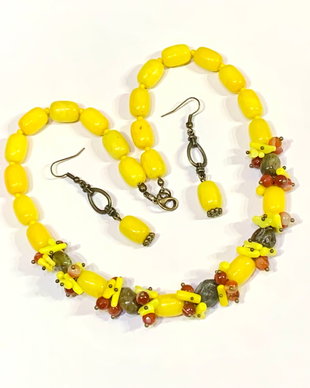 SET ~INTENSE YELLOW~ jad,granat,coral,agate,bronz