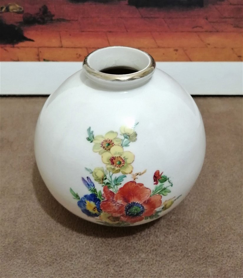 ZM1529- Vaza/ vas decorativ- ceramica/ portelan- pictata manual- vintage