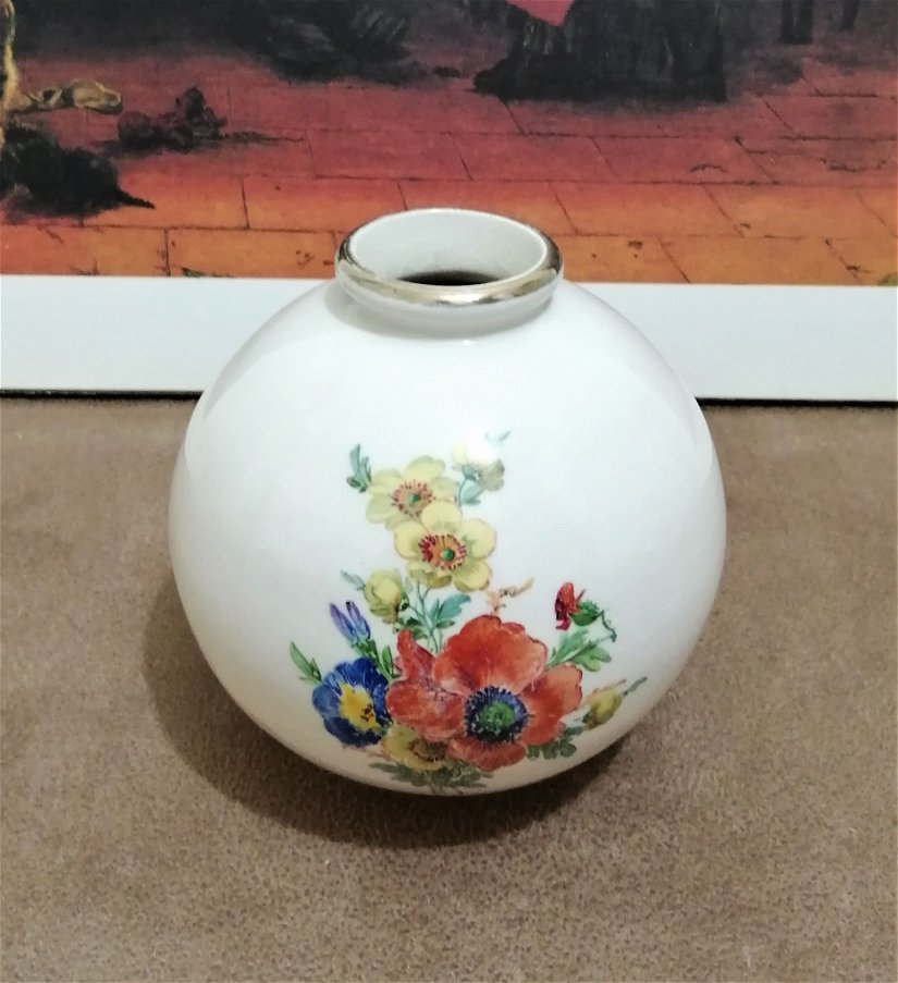 ZM1529- Vaza/ vas decorativ- ceramica/ portelan- pictata manual- vintage