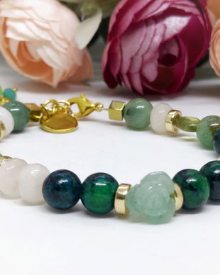 Bratara,-floare aventurin,chrysocolla si peridot