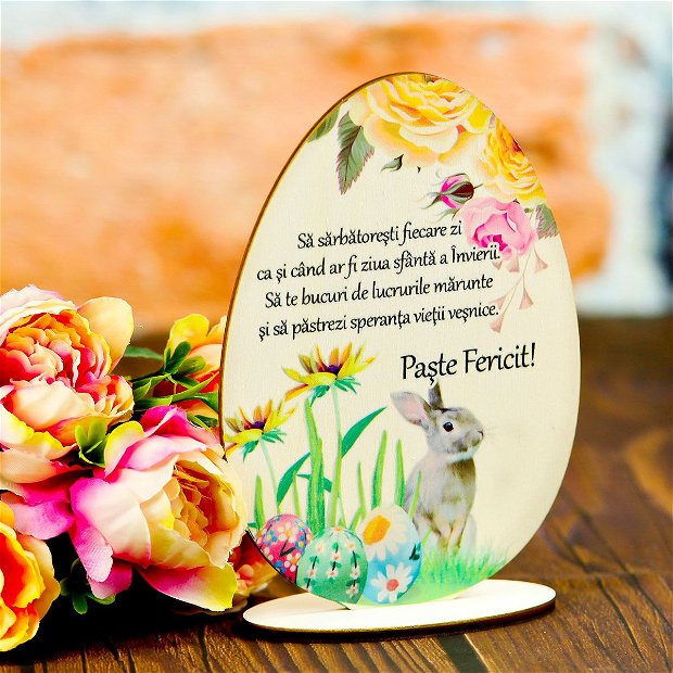 Decoratiune ou lemn personalizat cu mesaj pentru Paste