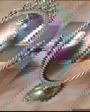 SUPERBA OGLINDA DE TOALETA ,50 CM,VINTAGE ,BRONZ ,FRANTA