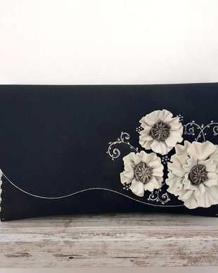 poseta plic handmade unicat din piele -  Floare de colt