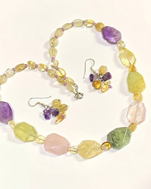 SET BIJUTERII~PERFECT STONES~citrin,ametist,cuarț roz,cuarț lemon,prehnit,argint 925