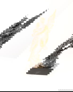 Cupidon si Psyche  - statueta din bronz pe soclu din marmura