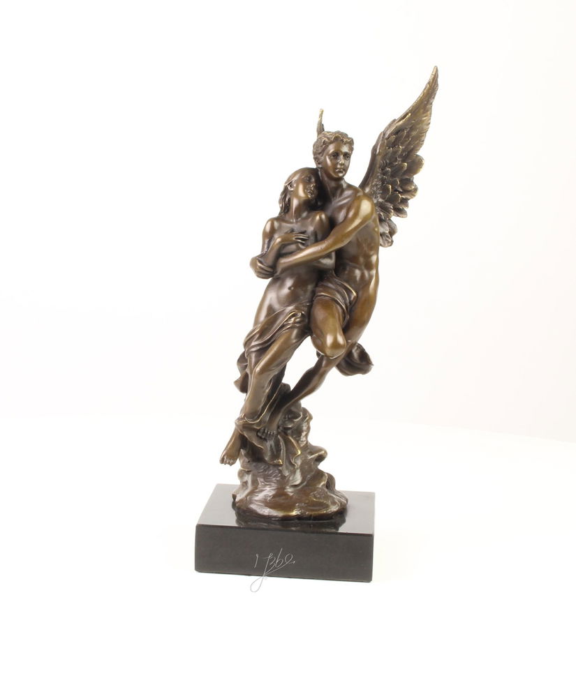 Cupidon si Psyche  - statueta din bronz pe soclu din marmura