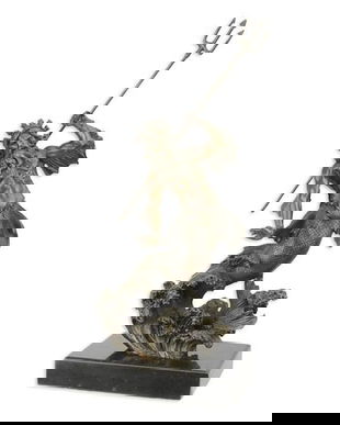 Poseidon - statueta din bronz pe soclu din marmura