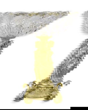 Platou din cristal cu picior cu femei din bronz