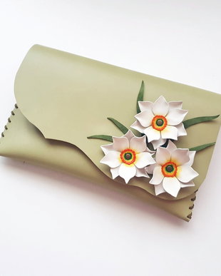 poseta plic handmade unicat din piele - Daffodils