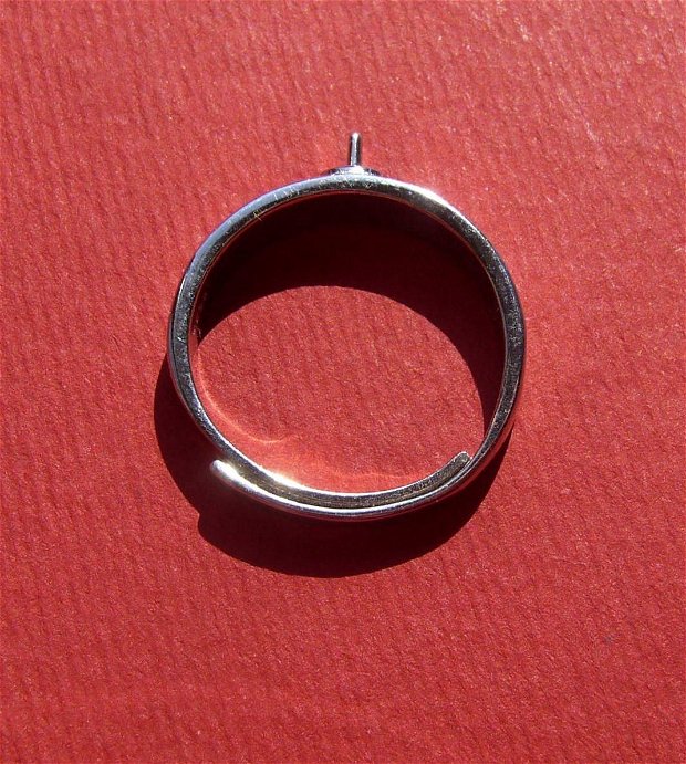 Baza inel reglabila din argint .925 rodiat cu pin si platou rotund mic pentru lipit