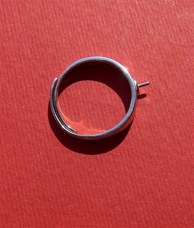 Baza inel reglabila din argint .925 rodiat cu pin si platou rotund mic pentru lipit
