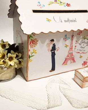 Casuta de dar 30/30/20 cm, cu tema Paris