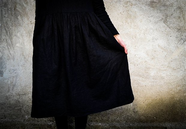 Rochie midi din in de culoare neagră