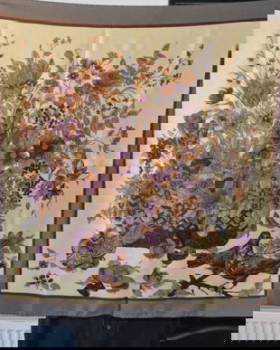 Esarfa matase cu flori si smochine