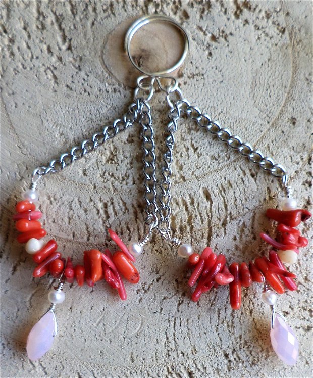 cercei din piatra de coral,perle de cultura si briolete tip swarovski - red earrings