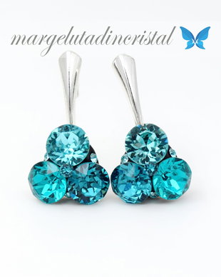 Cercei Swarovski  Trio Chaton Flower / Argint 925