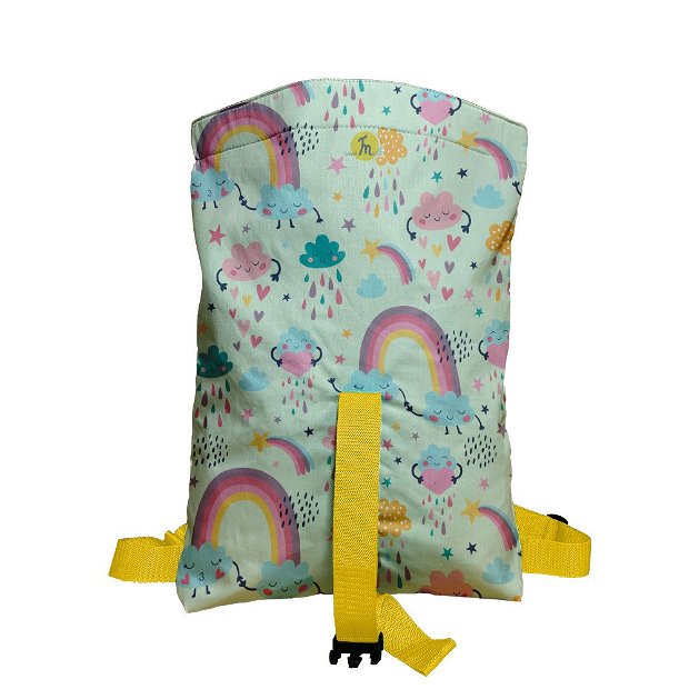Rucsac Handmade Backpack pentru Copii, Nori fericiti si Curcubee, Multicolor, 45x37 cm