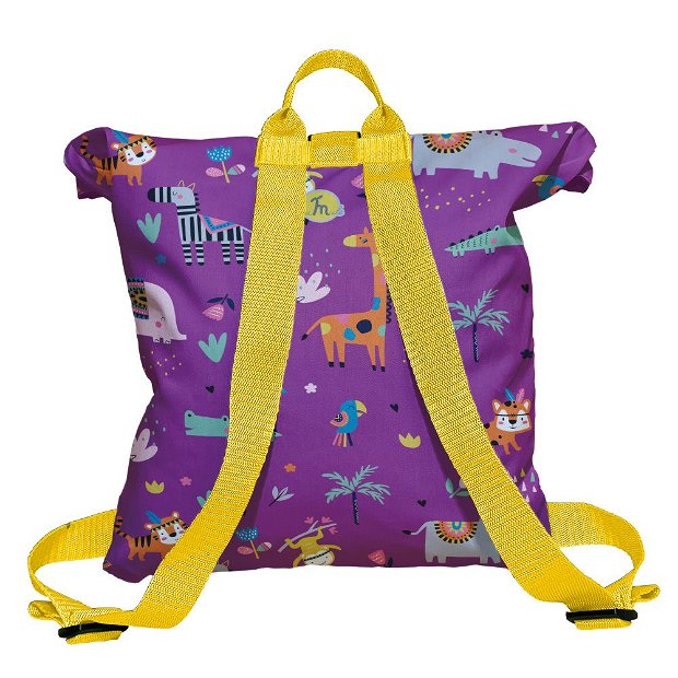 Rucsac Handmade Backpack pentru Copii, Animale in Padurea Exotica, Multicolor, 45x37 cm