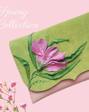 poseta plic handmade unicat din piele - Pink Dream