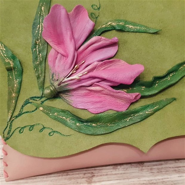 poseta plic handmade unicat din piele - Pink Dream