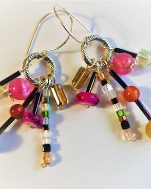 Cercei handmade din sarma ,margele semipretioase si cristale tip swarovski