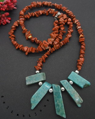 Colier handmade unicat amazonite si jasp (cod629)