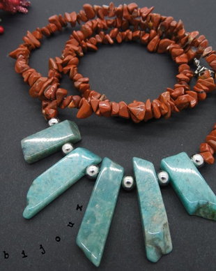 Colier handmade unicat amazonite si jasp (cod629)