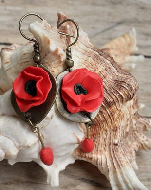 Cercei "maci infloriti" - cercei flori fimo, cercei lungi