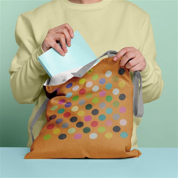 Geanta Handmade Tote Basic, Buline Colorate, Multicolor, 43x37 cm