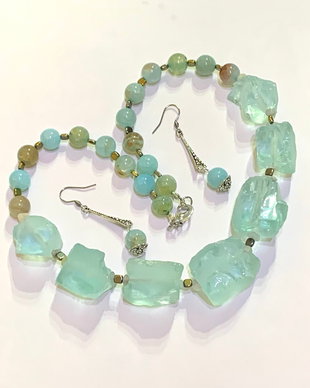 SET ~BLUE ICE~ nuggets sticla,imitatie aquamarine,hematit electroplacat,agate crackle,accesorii argintate,inox