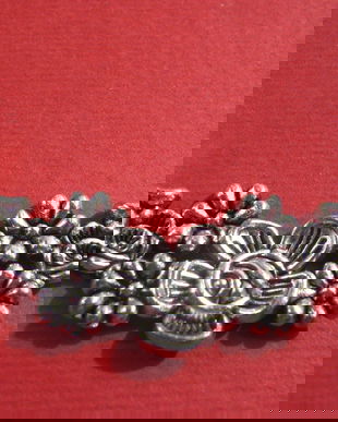 Baza colier / pandantiv / link / ghirlanda - aranjament floral argintiu partial antichizat aprox 28.5x58 mm