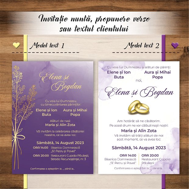 Invitație nuntă - LAVANDĂ AURIE