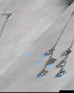 Cercei lungi cu kianit natural. Idee cadouri handmade. Cercei handmade cu lant. Cercei lănțișor argint