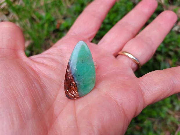 Inel Crisopraz bio si Argint 925 - IN1032 - Inel verde, inel pietre semipretioase, cadou romantic, cristaloterapie, cristale vindecatoare