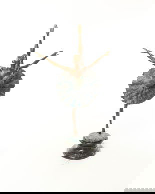 Balerina mare - statueta din bronz pictat pe soclu din marmura