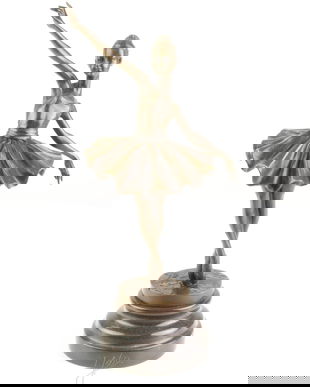 Balerina - statueta din bronz pictat pe soclu din marmura