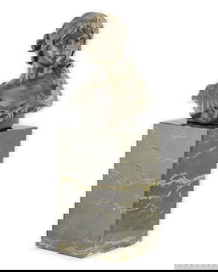 Chip de femeie - statueta din bronz pe soclu din marmura