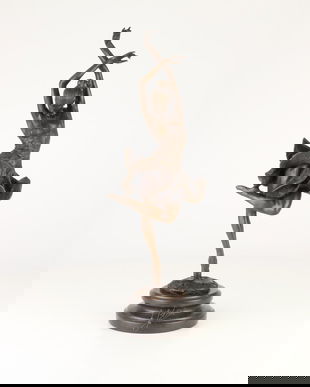 Balerina - statueta din bronz pictat pe soclu din marmura