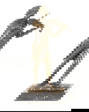 Johan Straus - statueta din bronz pictat pe soclu din marmura