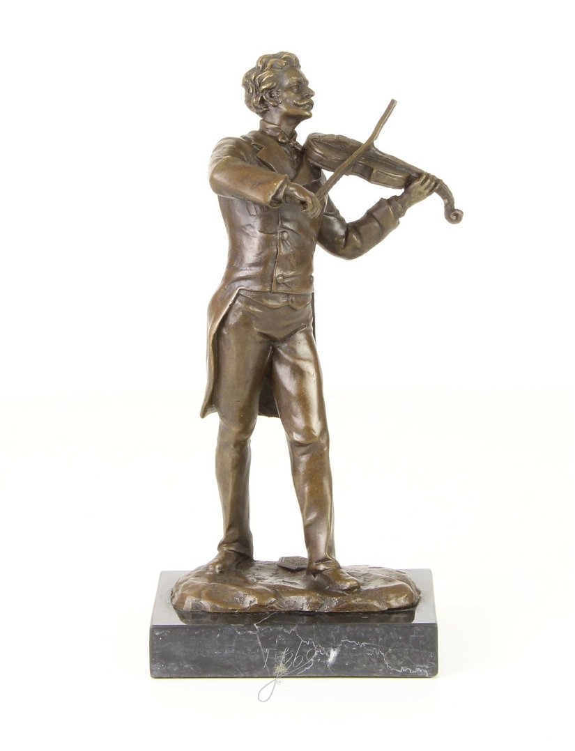 Cantaret cu vioara - statueta din bronz pictat pe soclu din marmura