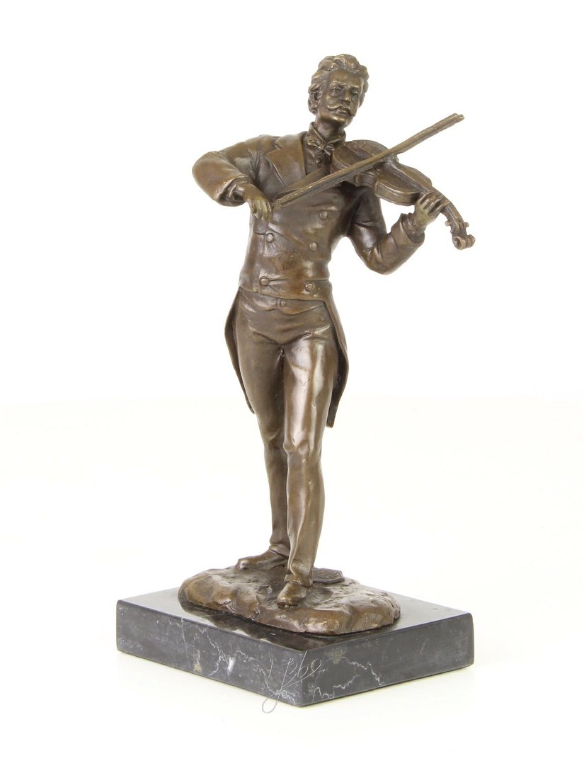 Cantaret cu vioara - statueta din bronz pictat pe soclu din marmura