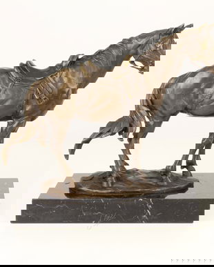 Cal - statueta din bronz  pe soclu din marmura