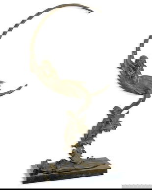 Sirena cu luna- statueta din bronz pe soclu din marmura