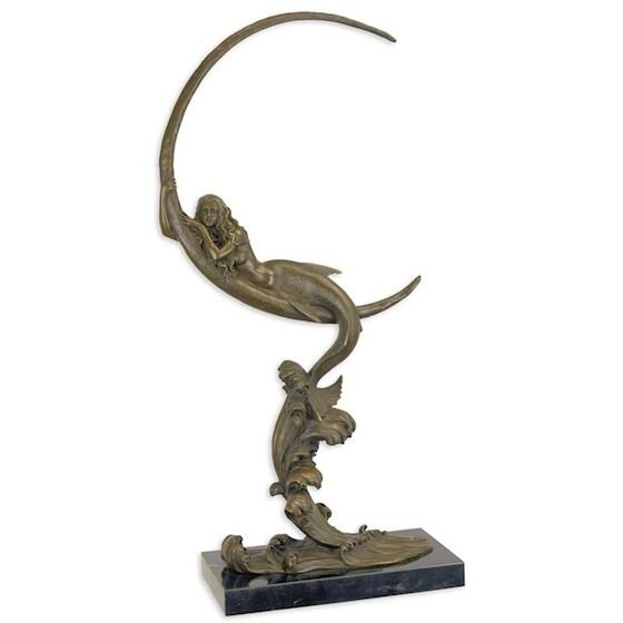 Sirena cu luna- statueta din bronz pe soclu din marmura