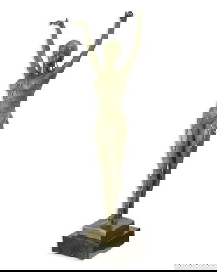 Dansatoare Art Deco- statueta din bronz pe soclu din marmura