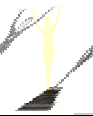 Dansatoare Art Deco- statueta din bronz pe soclu din marmura