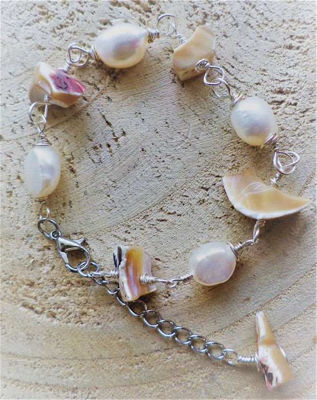Set bratara  si cercei din perle si sidef natural - marine bracelet