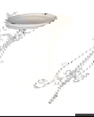 Suport pentru ghiveci din fier forjat alb cu pasarele